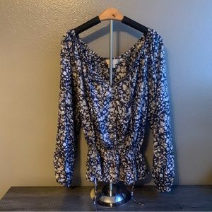 Michael Kors Cinched Waist Splatter Pattern Peasant Top Women’s Sz Medium